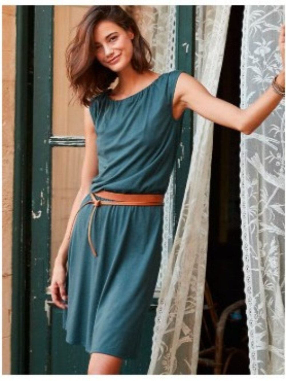 Garnet Hill Teal Sleeveless Mini Dress (belt not included)